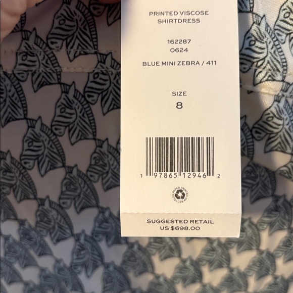 Tory Burch Blue Mini Zebra Printed Viscose & Silk Shirt Dress - Picture 10 of 15
